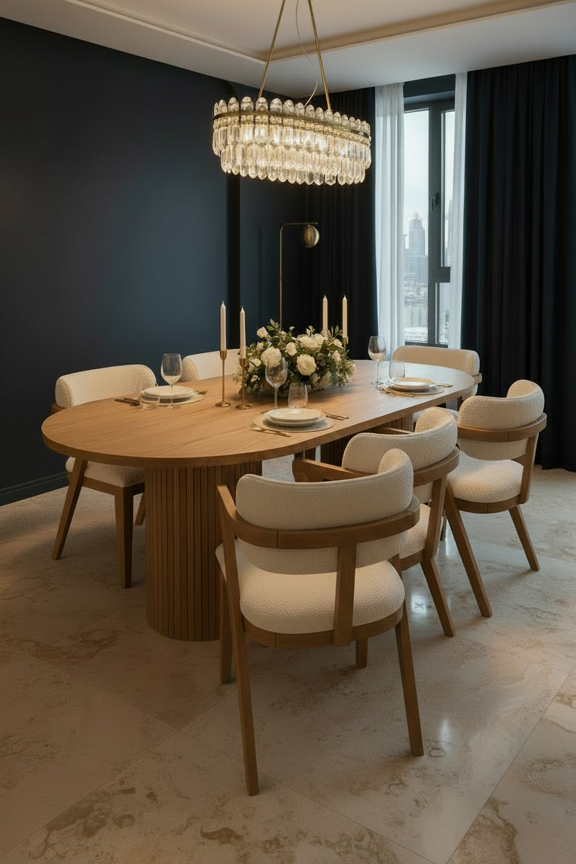 HANNAH MODERN OVAL DINING SET (6 SEATER)