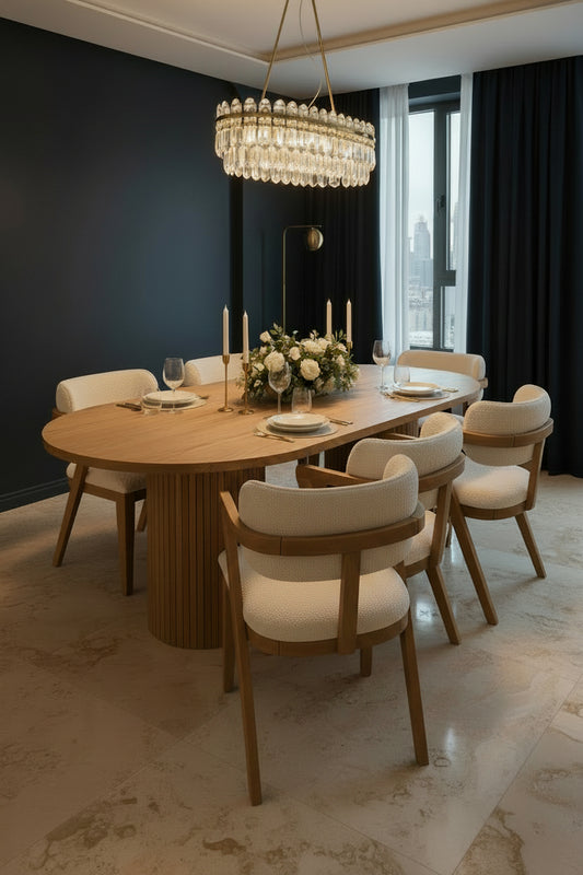 HANNAH MODERN OVAL DINING SET (6 SEATER)